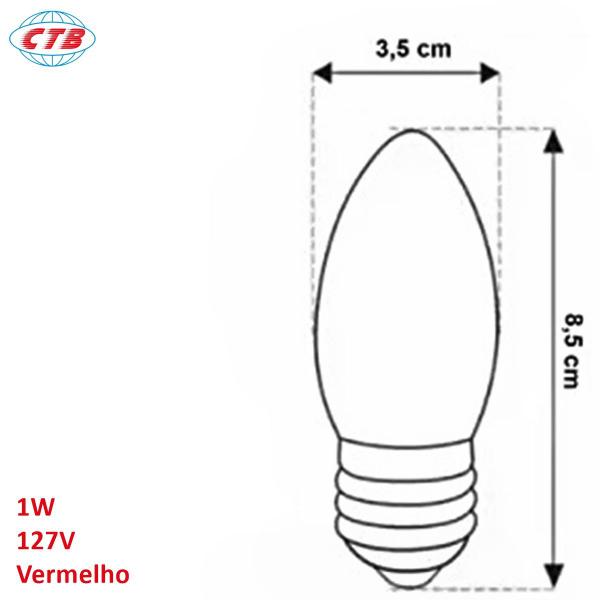 Imagem de Lâmpada Led Vela 1W 127V E27 Vermelho Abajur Lustre