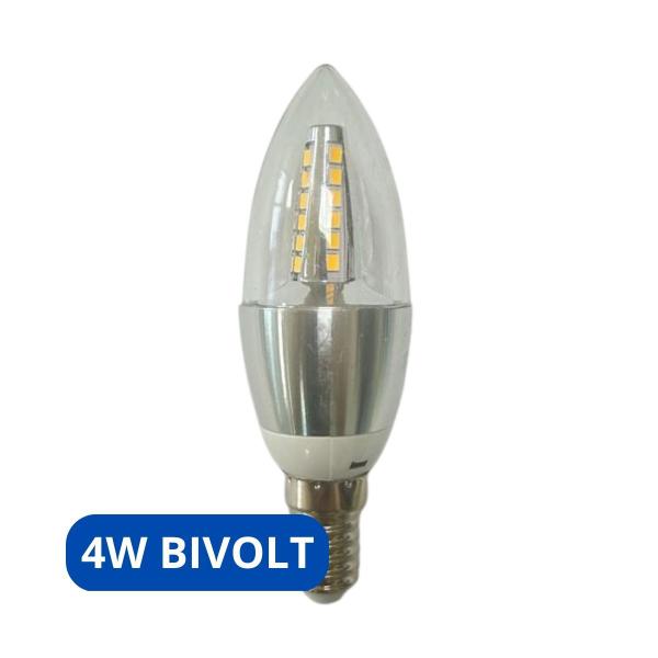 Imagem de Lâmpada Led Vela 4w Bivolt Base E14 Branco Quente 3000k