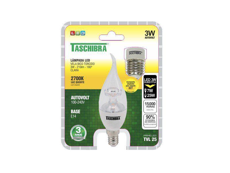 Imagem de Lâmpada Led Vela Bico Torcido TVL 3W Taschibra E14/E27 2700K Luz Quente