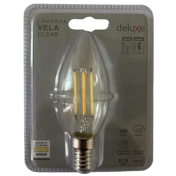 Imagem de Lampada Led Vela Filamento Clear 4w Branco Neutro 4000k E14