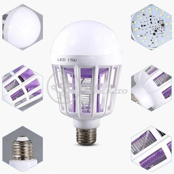 Imagem de Lâmpada Luz Led Branco 15W Atrai Choque Mosquito Branco