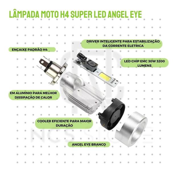 Imagem de Lâmpada Moto Super Led H4 Angel Eye 6000k Branco 30w Potente