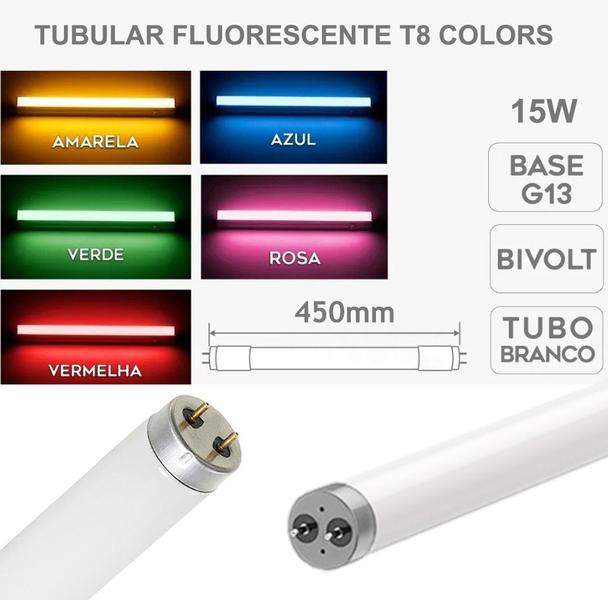 Imagem de Lâmpada Tubular Branca Fluorescente T8 15W Luz Verde 45Cm