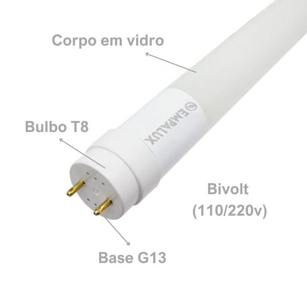 Imagem de Lâmpada Tubular Led 60cm 10w Branco Frio 6500K Luz Branca T8 Empalux 900lm G13 Bivolt Compatível Fluorescente