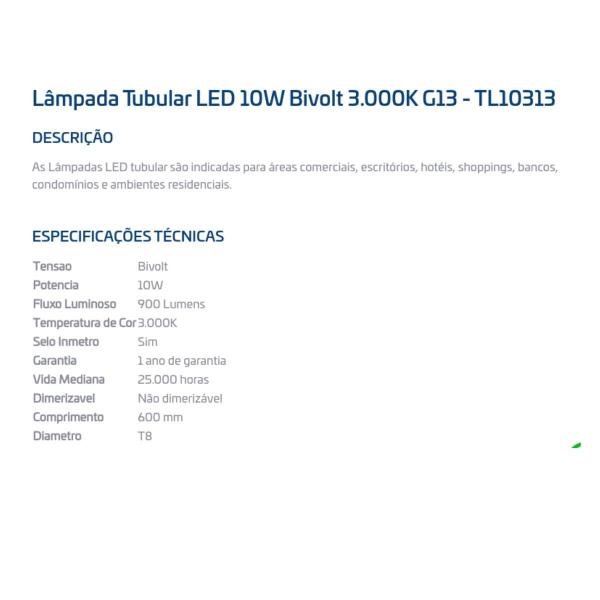 Imagem de Lâmpada Tubular Led 60cm 10w Branco Quente 3000K Luz Amarela T8 Empalux 900lm G13 Compatível Fluorescente