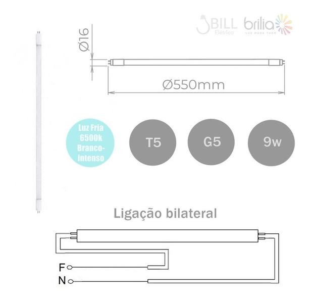 Imagem de Lâmpada Tubular Led T5 9W Bivolt G5 Branco Frio 55Cm