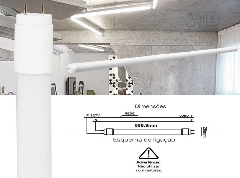 Imagem de Lâmpada Tubular Led T8 10W Bivolt G13 60Cm Branco Frio