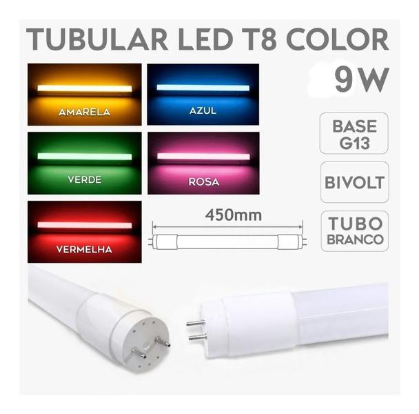 Imagem de Lâmpada Tubular Led T8 9w Azul Bivolt Policarbonato 45cm