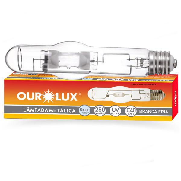 Lâmpada Vapor Metálica Tubular 250W E40 Branca Fria - OUROLUX Imagem de Lâmpada Vapor Metálica Tubular 250W E40 Branca Fria