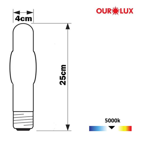 Lâmpada Vapor Metálica Tubular 250W E40 Branca Fria - OUROLUX Imagem de Lâmpada Vapor Metálica Tubular 250W E40 Branca Fria