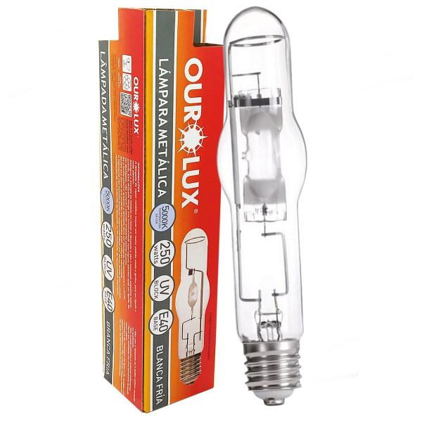 Lâmpada Vapor Metálica Tubular 250W E40 Branca Fria - OUROLUX Imagem de Lâmpada Vapor Metálica Tubular 250W E40 Branca Fria