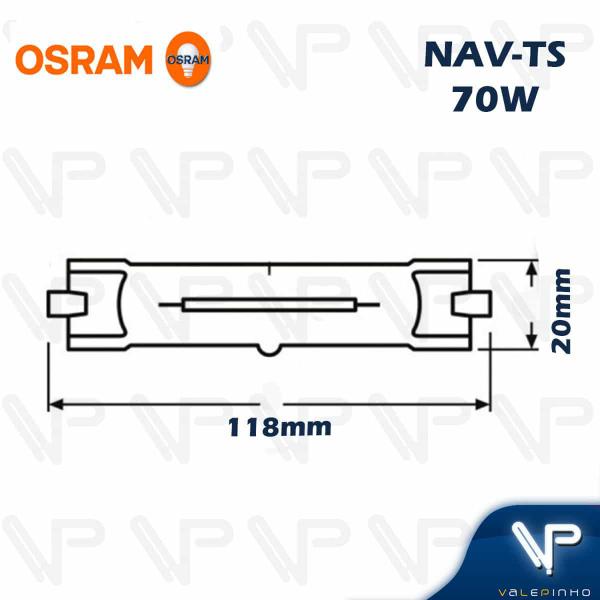 Imagem de Lâmpada vapor sódio duplo contato osram   70w 2000k(branco quente)rx7s nav/son-ts super kit12