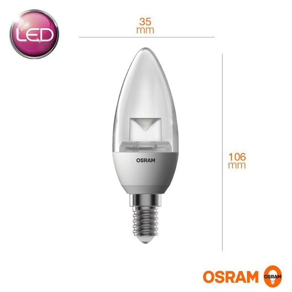 Imagem de Lampada vela led 3w biv 2700k e14 clara osram 7015868