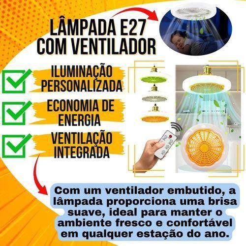 Imagem de Lâmpada Ventilador Led E27 Luz Teto Controle Remoto 3 Pás