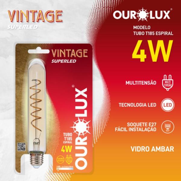 Imagem de Lâmpada Vintage Ourolux Superled Tubo T185 Espiral 4W 2400K