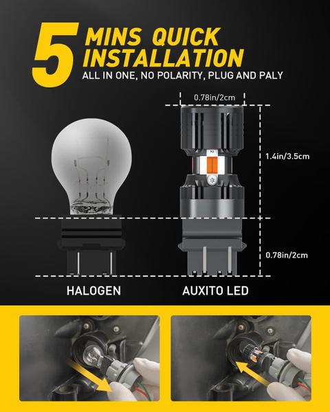 Lâmpadas LED AUXITO CANBUS 3157 Amarelo Âmbar de 4000 lm, pacote com 2 Imagem de Lâmpadas LED AUXITO CANBUS 3157 Amarelo Âmbar de 4000 lm, pacote com 2