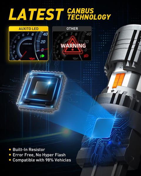 Lâmpadas LED AUXITO CANBUS 3157 Amarelo Âmbar de 4000 lm, pacote com 2 Imagem de Lâmpadas LED AUXITO CANBUS 3157 Amarelo Âmbar de 4000 lm, pacote com 2