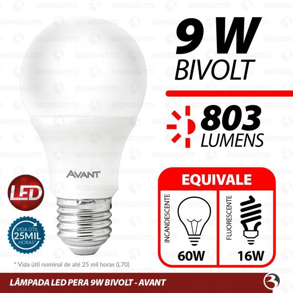 Imagem de  Lâmpadas Led Branca Bivolt 9w C/ 6Un 6500w Bulbo E27 Avant