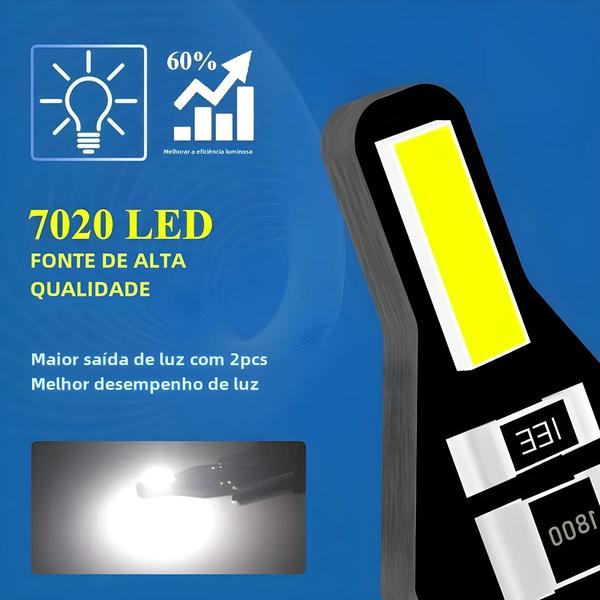 Imagem de Lâmpadas LED Canbus T10 W5W 194 168 7020 2SMD - 10 Peças - Branca - Para Interior de Carro