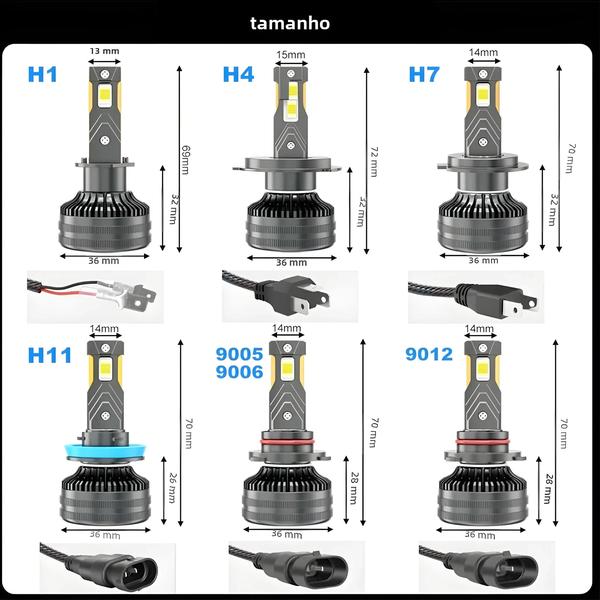 Imagem de Lâmpadas LED para Farol de Carro de Alta Potência (300W 30000lm 6000K) - HB3, HB4, 9005, 9006, H1, H7 (Canbus)