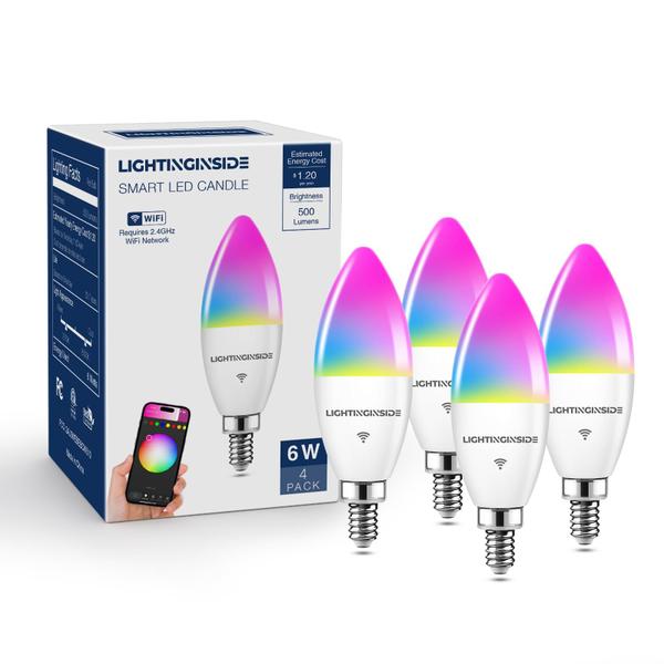 Imagem de Lâmpadas LED Smart Candelabra, iluminação interna, 6 W, 500 lm, pacote com 4