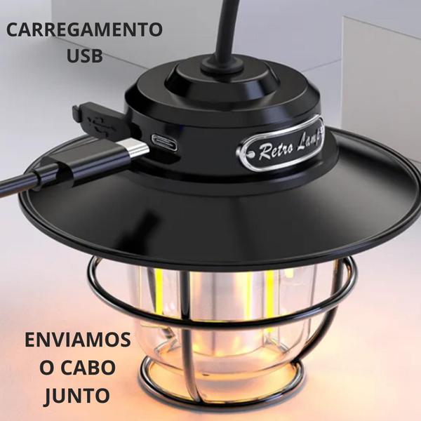 Imagem de Lampião Led Luminária Retro Recarregável Usb Bateria 7 Horas