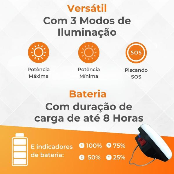 Imagem de Lampião Led Solar Acampamento e Pesca Recarregável Camping