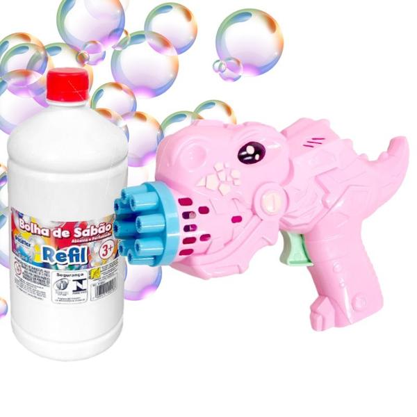 Imagem de Lançador Bolhas Automático Brinquedo Rosa + 1 Litro de Refil