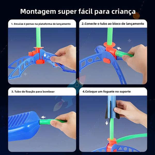 Imagem de Lançador de Foguetes de Ar para Crianças - Brinquedo de Bomba de Pé para Brincar ao Ar Livre