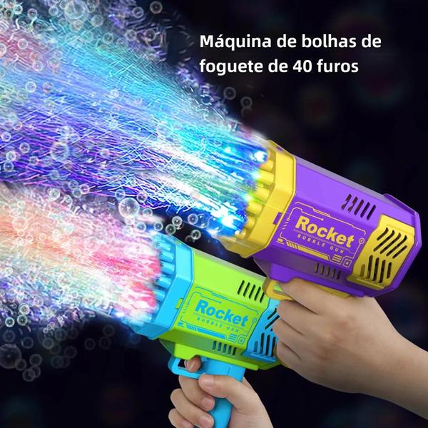 Imagem de Lançador de Foguetes de Bolhas Elétrico Infantil - Portátil, 40 Buracos, LED