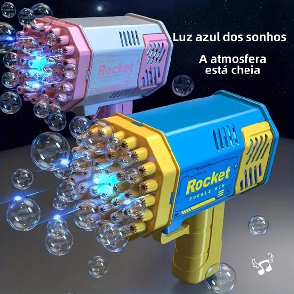 Imagem de Lançador de Foguetes de Bolhas Elétrico Infantil - Portátil, 40 Buracos, LED