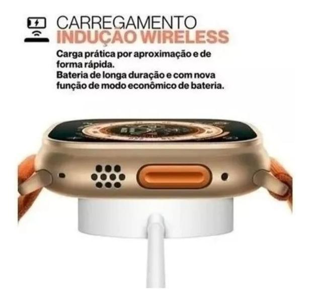 Imagem de Lançamento Relógio Smartwatch Laranja HW68 Ultra Mini Faz e Recebe Ligações + Pulseira Extra