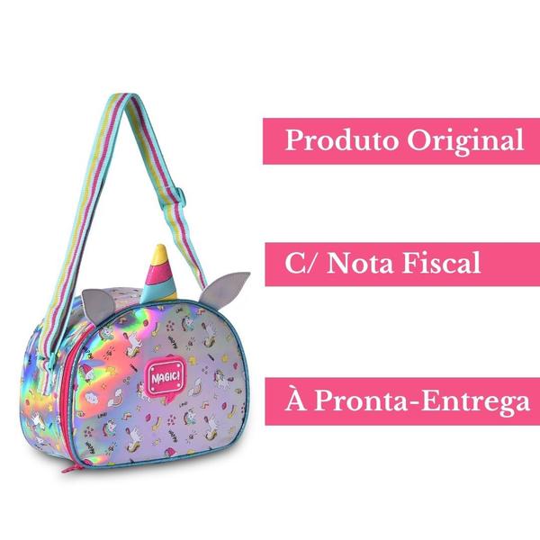 Imagem de Lancheira Bolsa Térmica Unicórnio Holográfica Escolar/Passeio Juvenil/Infantil - Clio