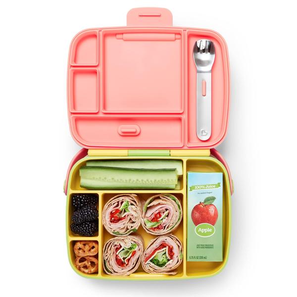 Imagem de Lancheira infantil Bento Box Munchkin, amarela 100% prova de vazamento e com talheres inclusos