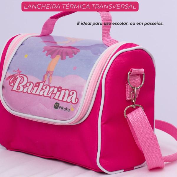 Imagem de Lancheira Infantil Térmica Bolsa Escolar Transversal Grande Menina Feminino Reforçada Escola Bailarina Cristal