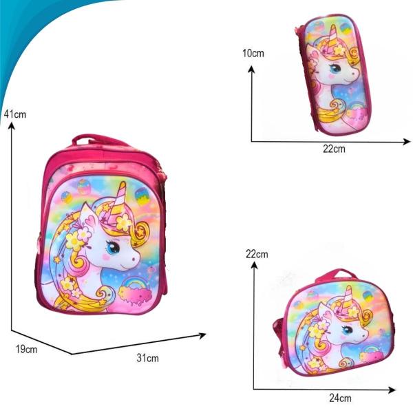 Imagem de Lancheira Mochila E Estojo Tema Unicórnio Rosa Brilhante Compacto E Estiloso Ideal Para Presente Entrega Rápida