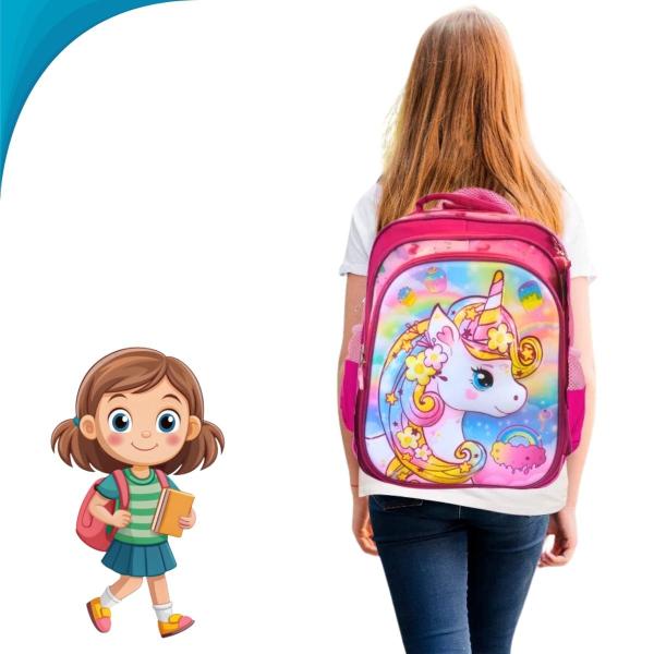 Imagem de Lancheira Mochila E Estojo Unicórnio Infantil Rosa Compacto Estiloso E Resistente Ideal Para Presentear Entrega Rápida