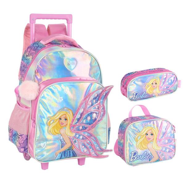 Imagem de Lancheira Mochila Rodinha Estojo Triplo Barbie Holográfico