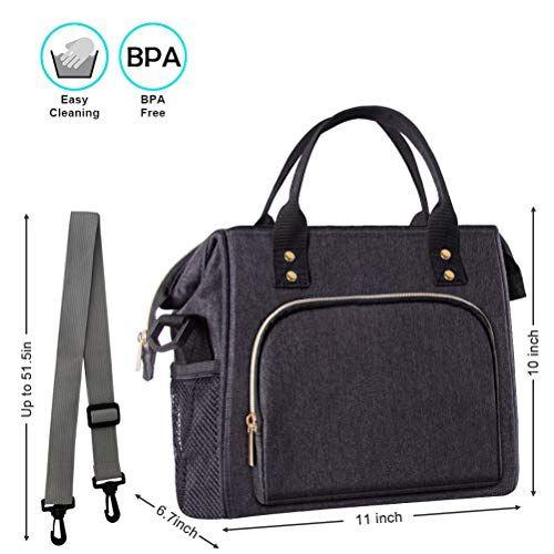 Imagem de Lancheira para homens, lancheira isolada, sacolas grandes, lancheira masculina à prova de vazamentos isolada para o trabalho, lancheiras pretas femininas com alça de ombro ajustável para escritório, piquenique (preta)