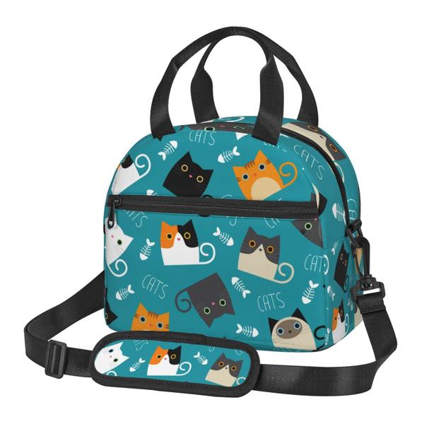 Imagem de Lancheira Perinsto Funny Cartoon Cats, bolsa isolada reutilizável