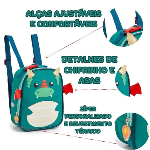 Imagem de Lancheira Térmica Chita Tubarão Borboleta Baleia Pinguim Dragão Infantil Bolsa Escolar Seanite