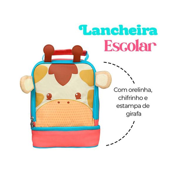 Imagem de Lancheira Térmica Desenho girafinha 3D Infantil com Alça fofinhos para crianças meninas e meninos escola viajem saidas ao ar livre - Girafa