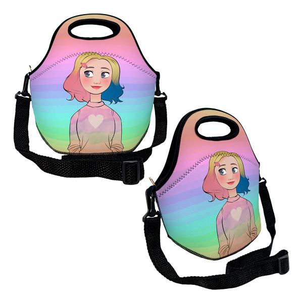 Imagem de Lancheira Térmica Escolar em Neoprene Infantil Reforçada com alça  ISOPRENE  Menina Lobo