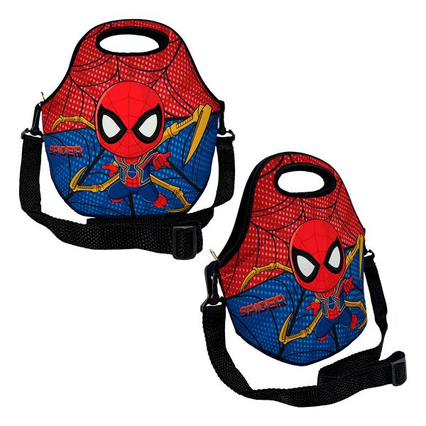 Imagem de Lancheira Térmica Escolar em Neoprene Infantil Reforçada com alça  ISOPRENE  Menino Aranha