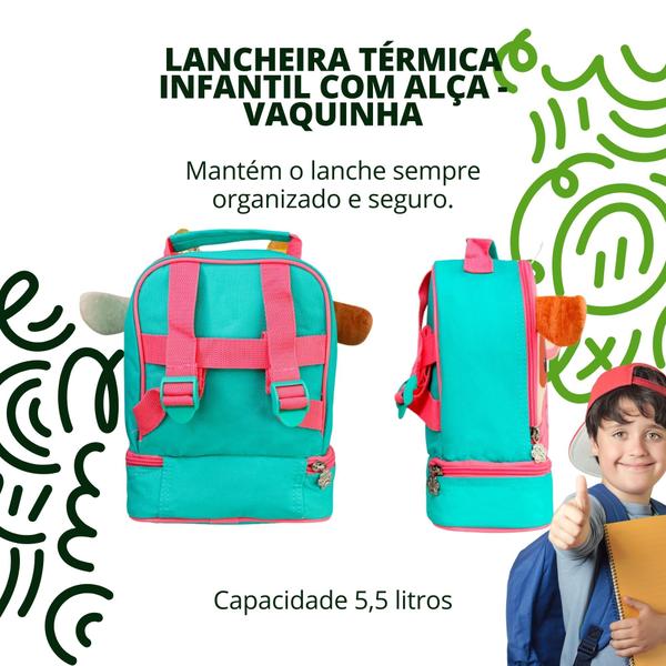 Imagem de Lancheira Térmica Infantil com Alça Gatinho Girafa Vaquinha Material Escolar Criança Volta as Aulas