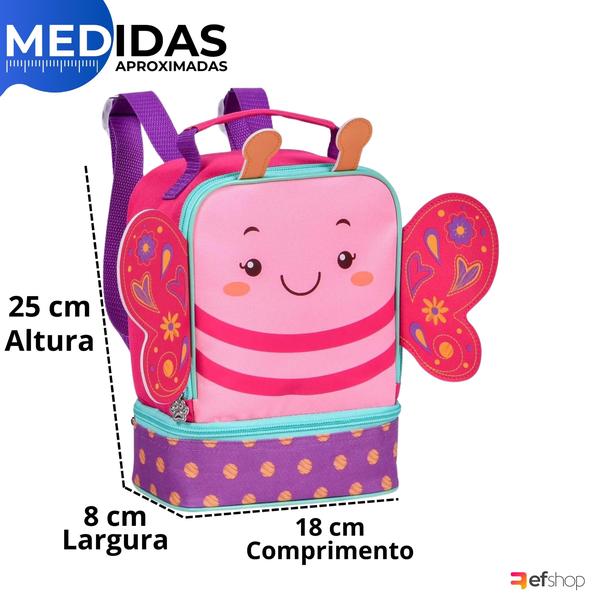 Imagem de Lancheira Térmica Infantil Escolar Passeio Borboleta Rosa Com Alça