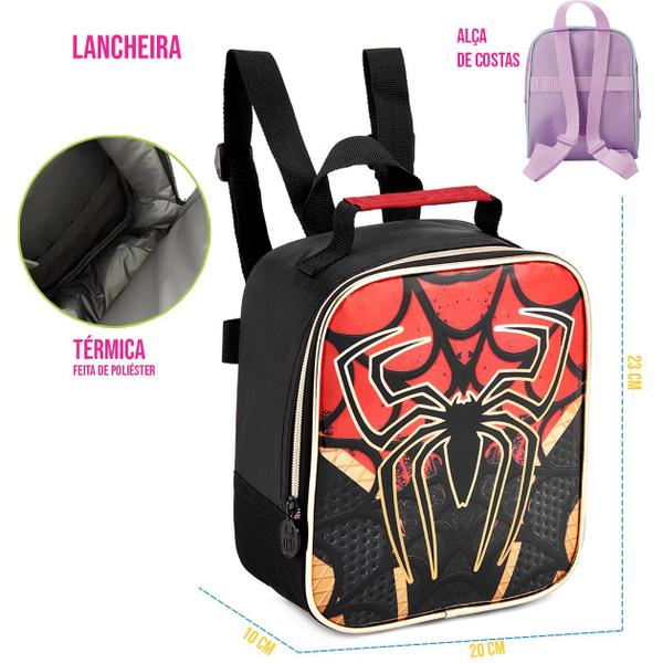 Imagem de Lancheira Térmica Infantil Masculina Personagem Aranha Escolar Criança Passeio Viagem Transporte Resistente Estampa Colorido