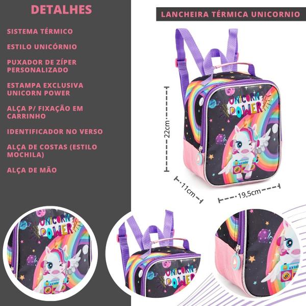 Imagem de Lancheira térmica menina bolsa infantil unicorn power