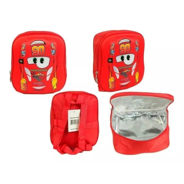 Imagem de Lancheira Térmica Mochila Infantil Masculina Pequena Carros 3D Alto Relevo