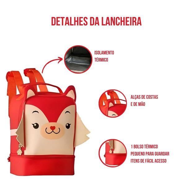 Imagem de Lancheira Térmica Raposa Raposinha C/ 2 Bolsos Térmicos Escolar/Passeio Pets Super Resistente - Clio